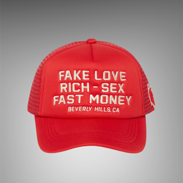 Homme Femme Fake Love Trucker Hat Red