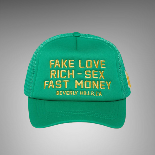 Homme Femme Fake Love Trucker Hat Green
