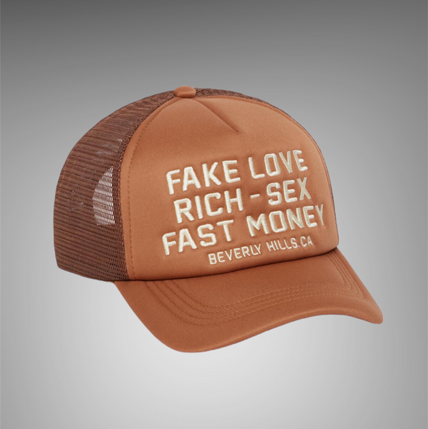 Homme Femme Fake Love Trucker Hat Brown