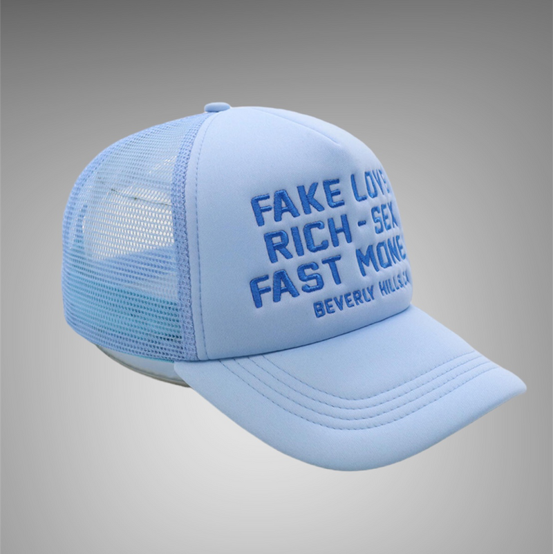 Homme Femme Fake Love Trucker Hat Blue