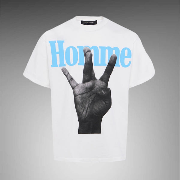 Homme Femme Twisted Fingers Tee White Baby Blue