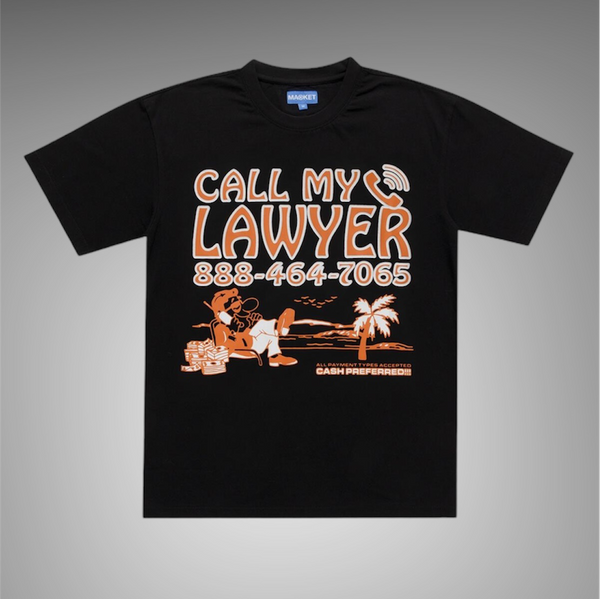 Market Call My Lawyer T-Shirt Black Orange