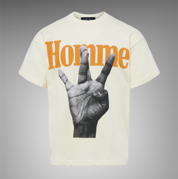 Homme Femme Twisted Tee Cream With Orange And Light Blue