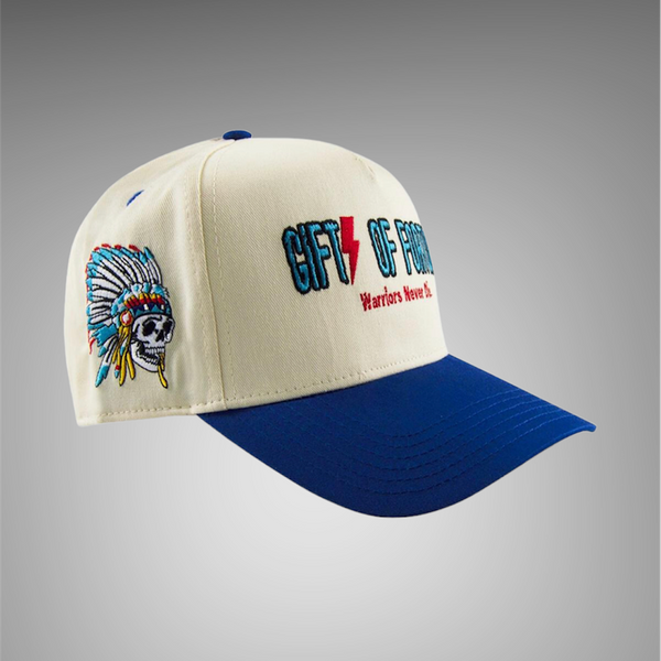 Gifts Of Fortune Indian Warrior Trucker Hat Cream Blue